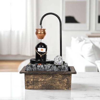 GO HOOKED Shivling Tabletop Water Fountain with LED Crystal Ball & Copper Kalash Drip Decorative Showpiece  -  48.26 cm