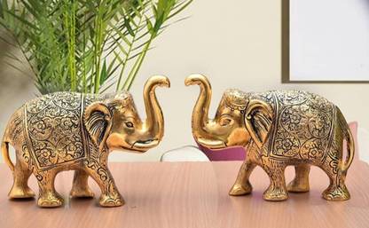 WORLDOFCRAFT Elephant Pair|Elephant Idol Statue 2 Pcs Set for Good Luck Home,Office Gifting Decorative Showpiece  -  10 cm