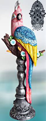 Swastika Craft Colorful Kakatua Parrot Statue Vastu Wild Bird on Tree Item Feng-Shui Decorative Showpiece  -  50 cm