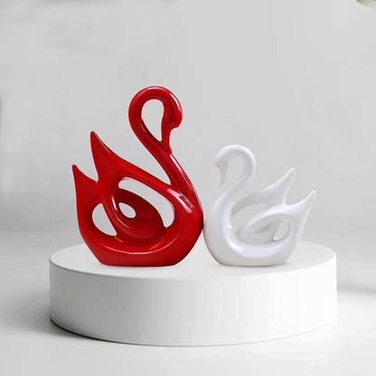UMAELECTRONICSS Lucky Swan Couple Piano Finish Ceramic Figures for Home Decor Decorative Showpiece  -  10 cm