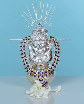 Sigaram 17Cm Lakshmi Face,12Cm Kalash & 2 Sticks for Vara Lakshmi Pooja K4160 Pack of 4 Decorative Showpiece  -  17 cm