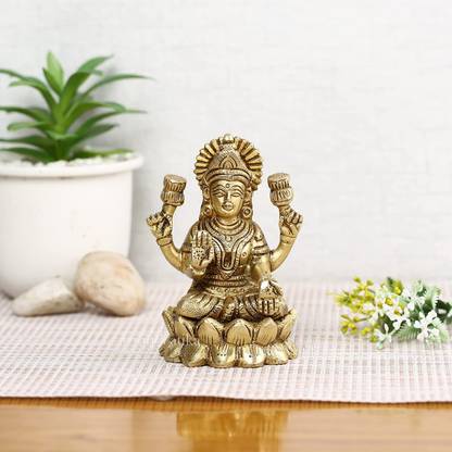 Chkoteravatiya PURE BRASS LAKSHI MA IDOL LAXMI MATA 6CM (BRASS,GOLD) Decorative Showpiece  -  6 cm