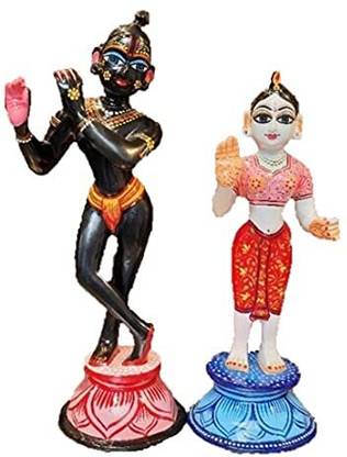 RADHA KRISHNA MART Ashtadhatu Radha Krishna Idol/Iskcon (Black Krishna, White Radha), 8 Inch Decorative Showpiece  -  20 cm