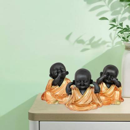 GW Creations Set of 3 Baby Buddha Monk Statue Decorative Showpiece  -  12 cm