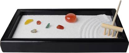 Lyla Black Wooden Zen Garden Sandbox Miniature Home Office Decor Ornament Decorative Showpiece  -  5 cm