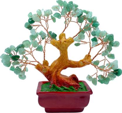 KRITILIFE Feng Shui Jade Green Natural Healing Crystal Tree 5 Inch for Good Luck, Wealth Decorative Showpiece  -  12.5 cm