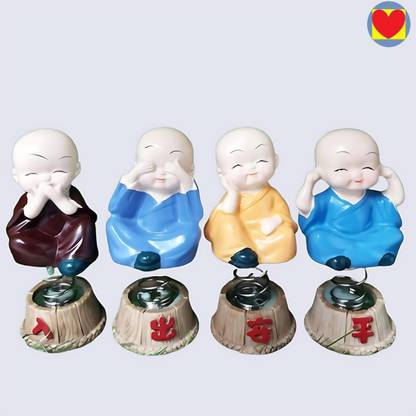 BZILO Decorative Set of 4 Handcrafted Resin Spring Buddha Monk Statues Car Decor H17 Decorative Showpiece  -  4 cm