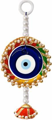UD HUB Glass Blue Evil Eye With Lotus Good Luck Charm Prosperity at Offic Decorative Showpiece  -  16 cm