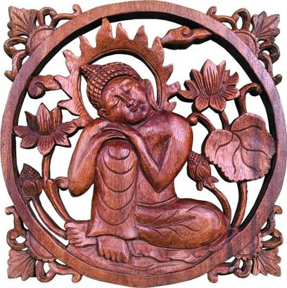 EPICS CRAFT Wooden Buddha Wall Frame Handicraft Decorative Showpiece  -  28 cm