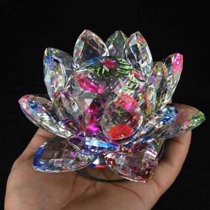 CRYSTU Vastu Lotus Feng Shui Lotus Transparent Crystal Lotus For Positive Energy Gift Item And Good Luck & Brings Prosperity, Success Decorative Showpiece Lotus Size - 50 mm Approx Decorative Showpiece  -  7.5 cm
