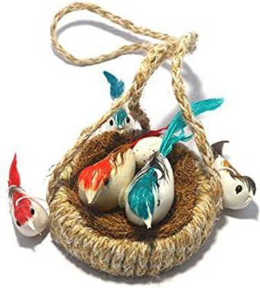 MH collection Jute Hanging Birds with Hanging Nest Jhumar Showpiece for Home Décor Decorative Showpiece  -  10 cm