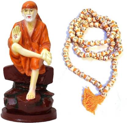 krishnagallery1 Sai Baba Murti With Rudraksha Mala 108 Beads Home Temple Poojan Use Decorative Showpiece  -  12 cm