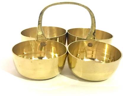 nuil Brass Chokoda | For Puja Roli Chawal, Elaichi, Mishri,, and Haldi | Decorative Showpiece  -  5 cm