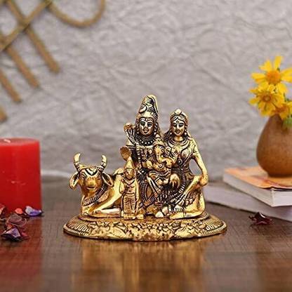 Velocious Metal Handcrafted Shiva Parvati Ganesh Idol Shiv Parivar Murti Statue Decorative Showpiece  -  15 cm