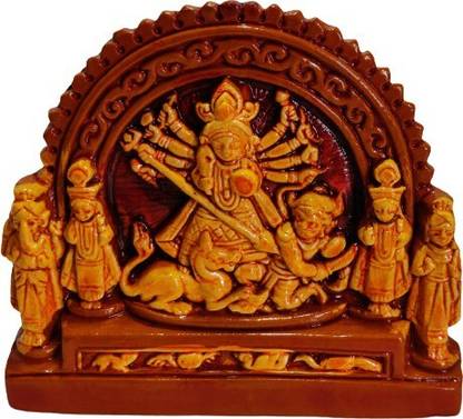 Hearts and Crafts Terracotta Ma Durga Idol, Yellow colour Decorative Showpiece - 9 cm