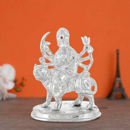 HOUZZPLUS Handicraft White Metal Maa Durga Idol/Maa Durga Murti for Home Decor Decorative Showpiece  -  20 cm