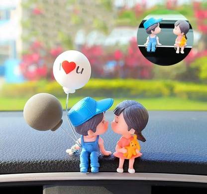 Velour Cute Couple Car Dashboard Pair Decorative Showpiece  -  4 cm
