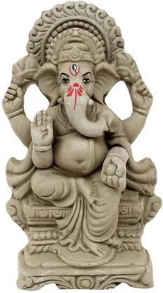 KSI Eco Friendly 7.5" Water Soluble Mukut Ganesha Idol for Home Visarjan | No Paint Decorative Showpiece  -  20 cm