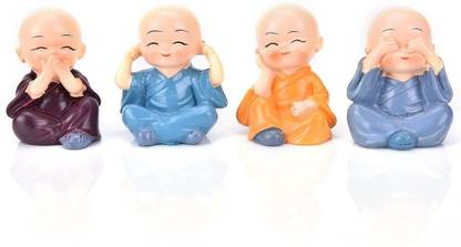 saishopfy Little Monk Buddha Kung Fu Lovely Home Car Interior Display Decoration Accessories 4pcs Decorative Showpiece  -  6 cm