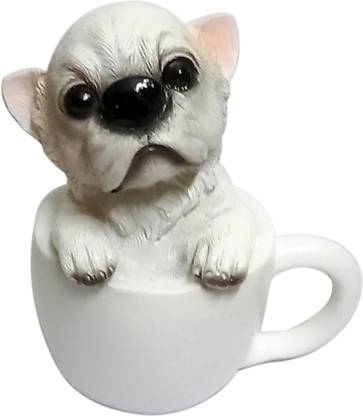 Ayyappantraders Resin Sandstone Teacup Dog Figurines|Puppuccino Puppy Collectible Pug Dog Statue Decorative Showpiece  -  8 cm