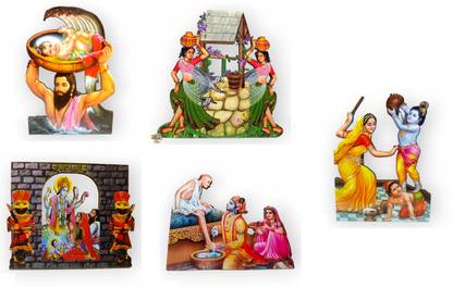Firmus Krishna Baal Leela Set of 5 pc MDF Set For Janmashtami & Festive Decoration Decorative Showpiece  -  12.5 cm