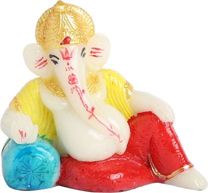 jagriti enterprise Polyresin Relax Ganesh Idol for Car Dashboard, Office Table, Room, Study Table Decorative Showpiece  -  7 cm