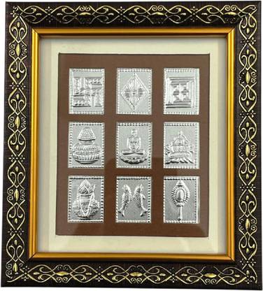 numeroastro Ashtamangal 8 Auspecious Jain Symbols | Eight Sacred Jain Symbol in Wooden Frame Decorative Showpiece  -  14 cm