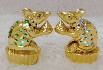 MacYess LED MUSHAK (Pack of 2) with Colour Changing LED for Ganpati Decorations Decorative Showpiece  -  10 cm