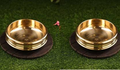 HOIVA (Pack of 2) Brass Uruli Bowl Home Decor for Vastu Puja/ Gift/Vishu- 4inch Decorative Showpiece  -  5 cm