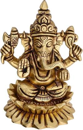 Shreeyash Kamal Ganesh Statue with Gold Finish - Ideal for Home & Office , 7.8cm height Decorative Showpiece  -  7.6 cm