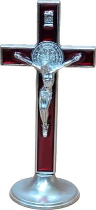 Divine Creations St Benedict Cross with Stand for Altar, Car, Study Table, Office Desk Decorative Showpiece  -  10 cm