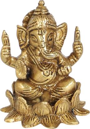 Two Moustaches Ganesha on Lotus Decorative Showpiece  -  7.5 cm