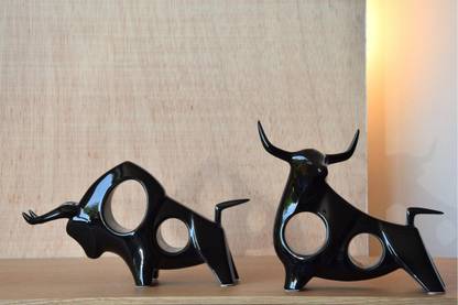 Potter Gossip Elegant Premium Bull Set Ideal for Showpiece and Collectibles (Pack of 2, Black) Decorative Showpiece  -  15 cm