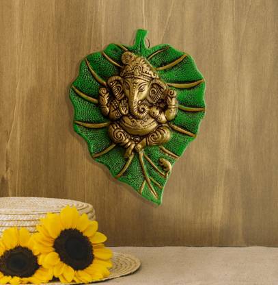 Tribhu Creations Ganesh/Ganpati On Paan Patta Leaf Decorative Religious for Home Fengshui, Vastu, Decorative Showpiece  -  19 cm