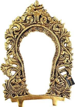 HanDecor by Two Moustaches Carved Peacock Design Brass Prabhavali Frame Wall Hanging Decorative Showpiece  -  18 cm