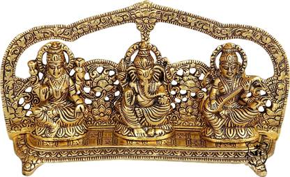 Neo Classic Laxmi Ganesh Saraswati Metal Murti Idol Showpiece (Prabhavali Frame Design) Decorative Showpiece  -  12.5 cm