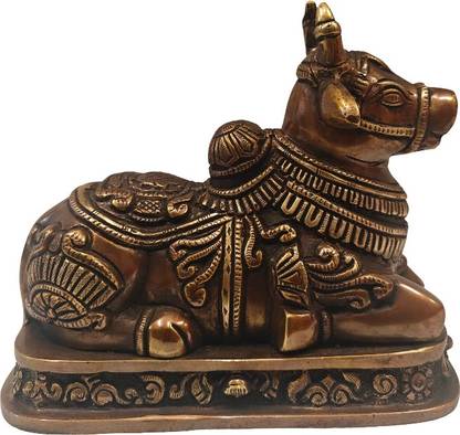 Brass idol Brass sitting nandhi Decorative Showpiece  -  7 cm