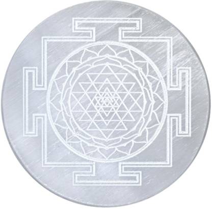 Crystal Divine Engraved Sri Yantra Selenite Plate to Charge Crystal Selenite Charging Plates Decorative Showpiece  -  10 cm