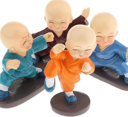 KriShyam ® 4pcs Kungfu Karate Little Monk Figurine Statue Resin Sculpture Home Decorative Showpiece  -  8.5 cm