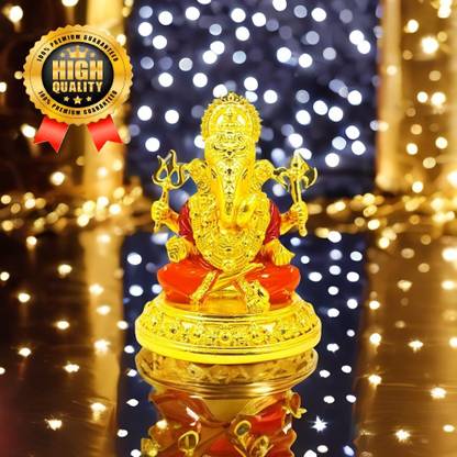 shyam lalla handicraft Vighnaharta Ganesh Ji – Marble & 24K Gold Plated Murti for Devotion & Positivity Decorative Showpiece  -  6 cm