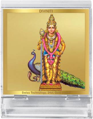 DIVINITI Murugan God Idol Photo Frame Car Dashboard|24K Gold Plated ACF 3A Frame डेकोरेटिव शोपीस  -  11 cm
