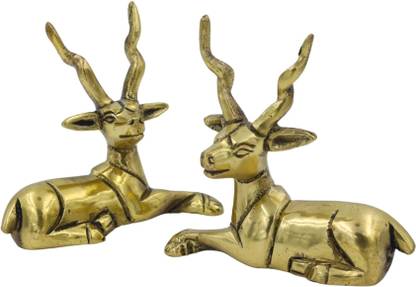 Natriel Regal Brassware Golden Deer Statue Brass Art Home Décor Decorative Showpiece  -  9 cm