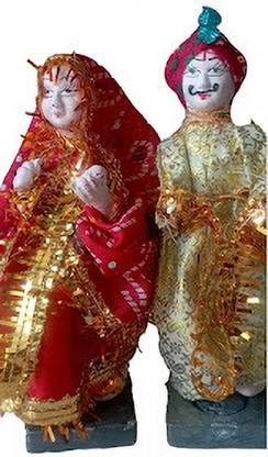 QWGPT wooden isar gangaur beautiful 1 pair 20 CM GANGOR Decorative Showpiece  -  20 cm