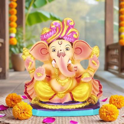 Cycle Pure 6 Inch Clay Ganesha | Eco-Friendly, Water Dissolvable with 2 Agarbatti Pack Decorative Showpiece  -  15 cm