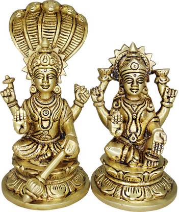 vinayakmoorti Vishnu Lakshmi Brass Idol Lord Vishnu/Laxmi Narayan Standing Murti (H:-6 In) Decorative Showpiece  -  15 cm