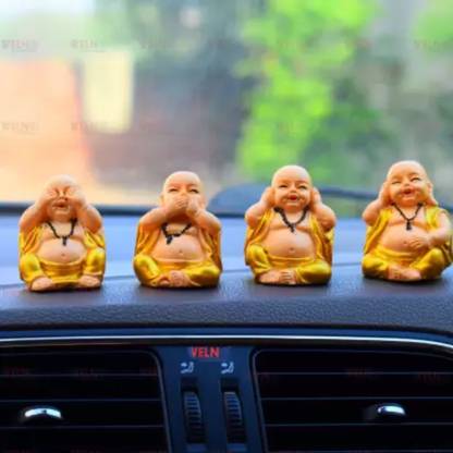 mark india Unique, Synthetic Resin Lucky Buddha Monk Statues, Small, Set of 4 (Laughing) Decorative Showpiece  -  6 cm