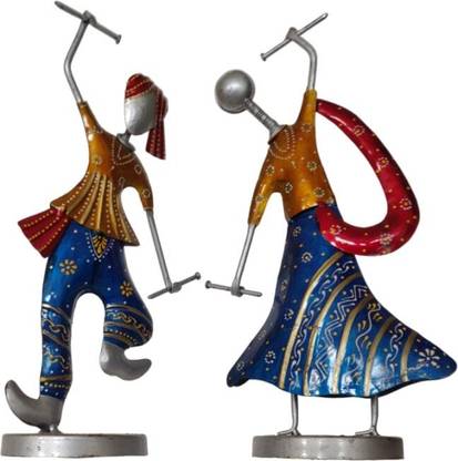 Vandana Collection Decorative Metal Garba Dancer of Gujarat Home Decor Art Piece Decorative Showpiece  -  33 cm