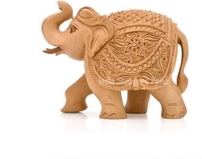 Handcrafted 3inch Wooden Up Trunk Elephant Showpiece Figurine for Home Decor and Gift Decorative Showpiece  -  8 cm