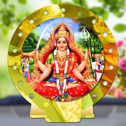 GiftsRange Santoshi Mata Lal Sagar ki Mata Golden Mirror Shine Car Dashboard Idol Decorative Showpiece  -  8 cm