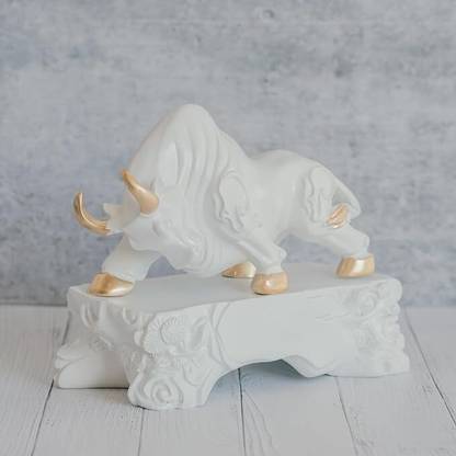 DekSpace The Bull with The Rage with Stand White Decorative Showpiece  -  5 cm